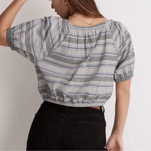 Madewell Jacquard Keyhole Crop Top in Stripe Tranquil Ocean - Picture 15 of 15